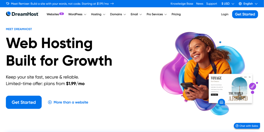 Navigate to the Dreamhost website.